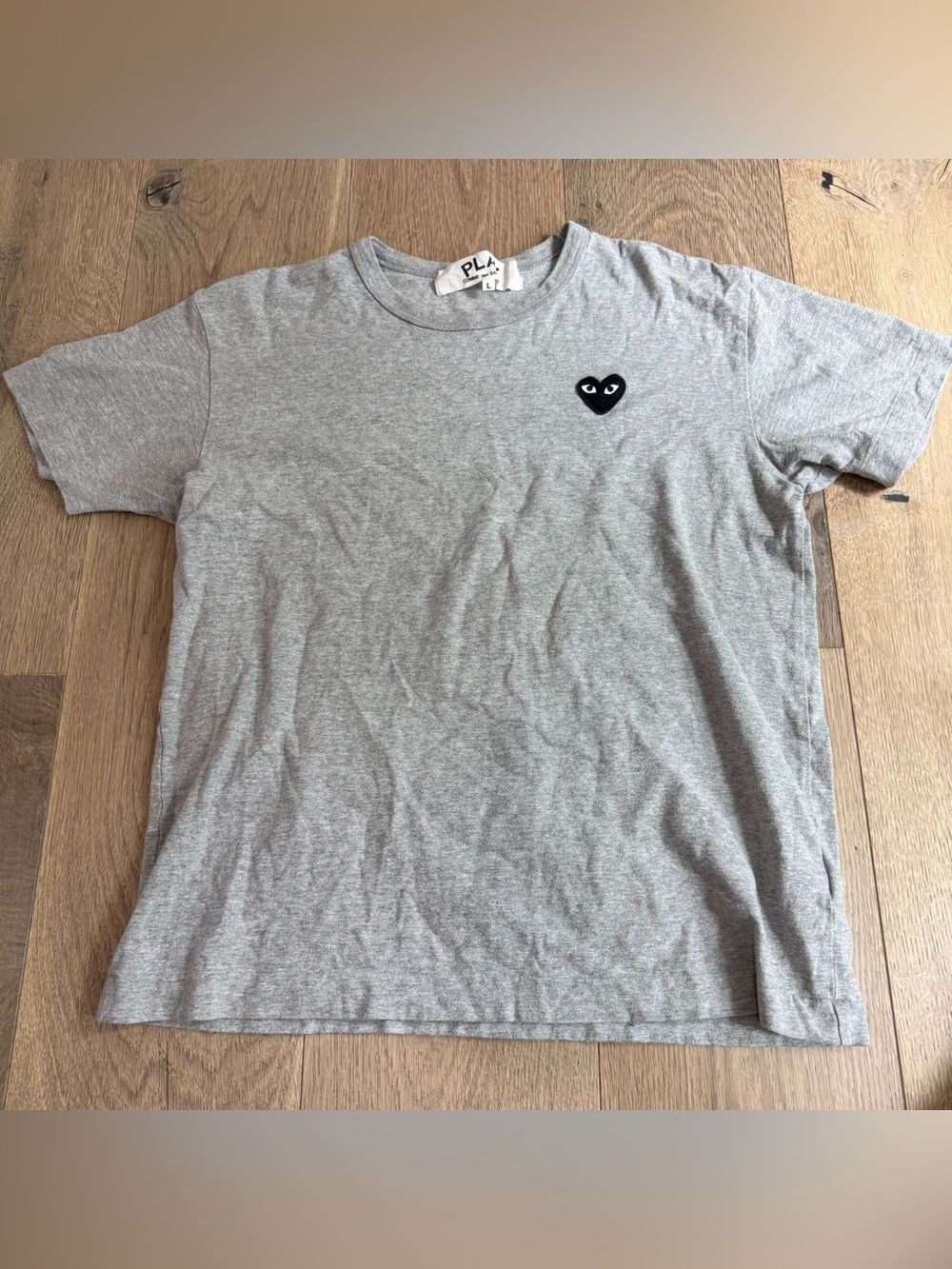 Comme des Garcons PLAY Grey Short Sleeve Tee with Black Heart Patch